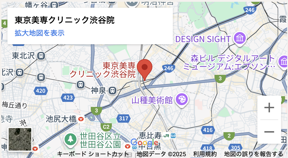 Map showing Tokyo Misen Clinic near Shibuya Station